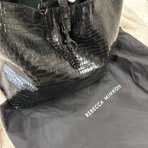 Rebecca Minkoff large black leather “alligator look” tote bag